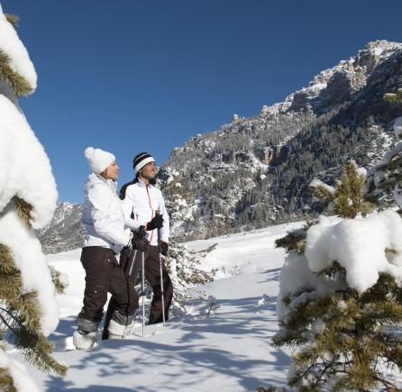 A Couple during a Snowshoe Hike