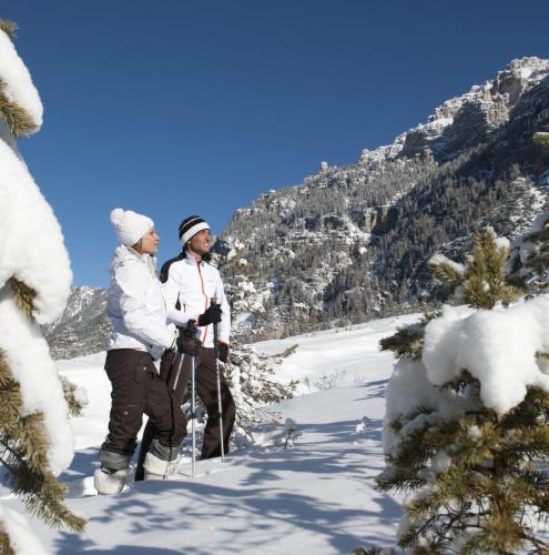 Paar beim Schneeschuhwanderung